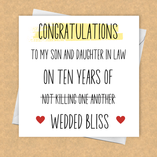 10th Wedding Anniversary Card for Son and Daughter-in-law