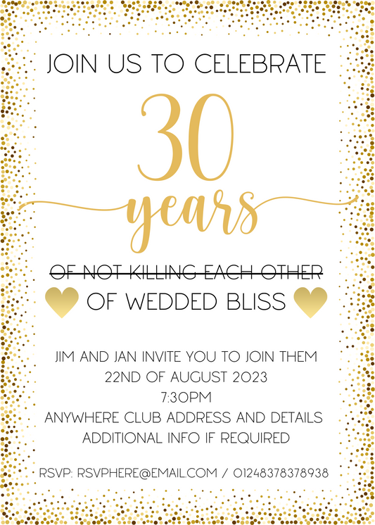 Funny 30th Wedding Anniversary Party Invitation (Digital Download)